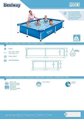 Bestway 56401 - Piscina Desmontable Tubular Infantil Splash Jr. Frame Pool 221x150x43 cm