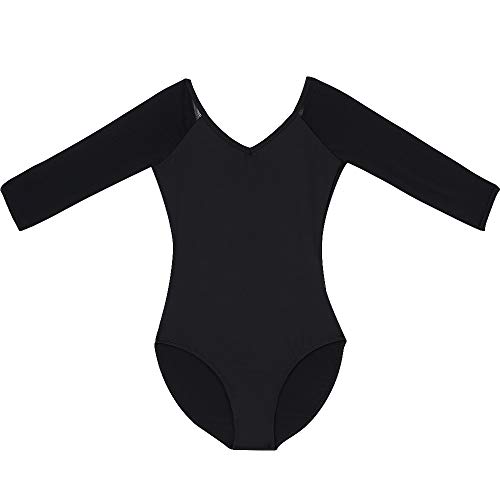 Bezioner Maillot de Danza Gimnasia Leotardo Clásico Ballet Vestido para Niñas Mujer Negro,S=145-150 cm