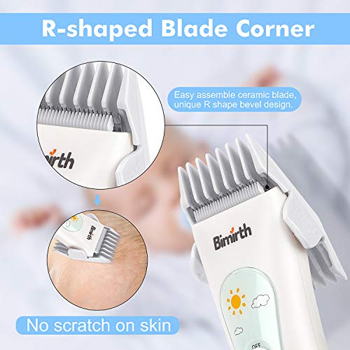 Bimirth Maquina Cortar Pelo para Bebe, Cortapelos Silencioso para Niños, en Bolsa para Fácil Almacenamiento, Recargable por USB, Resistente al Agua, 3 Peines Guía, con Safe Ceramic Blade (With Bag)