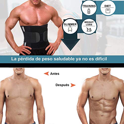 Bingrong Faja Deporte Entrenador de Cintura Entrenador Faja Reductora Adelgazante Faja de Fitness Neopreno Cintura Fajas Deportivas Lumbar Hombre Velcro (Negro, Large)