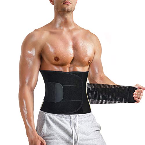 Bingrong Faja Deporte Entrenador de Cintura Entrenador Faja Reductora Adelgazante Faja de Fitness Neopreno Cintura Fajas Deportivas Lumbar Hombre Velcro (Negro, Large)