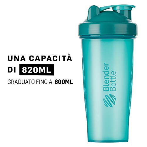 BlenderBottle Classic Botella de agua | Botella mezcladora de batidos de proteínas | con batidor Blenderball | libre de BPA | 820ml - Teal