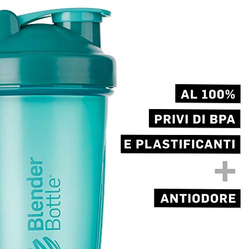 BlenderBottle Classic Botella de agua | Botella mezcladora de batidos de proteínas | con batidor Blenderball | libre de BPA | 820ml - Teal