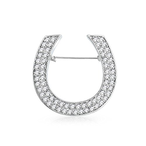 Bling Jewelry Gran Declaración De Moda Caballo Zirconia Cúbico CZ Bufanda Herradura Broche para Mujer De Latón Chapado En Plata