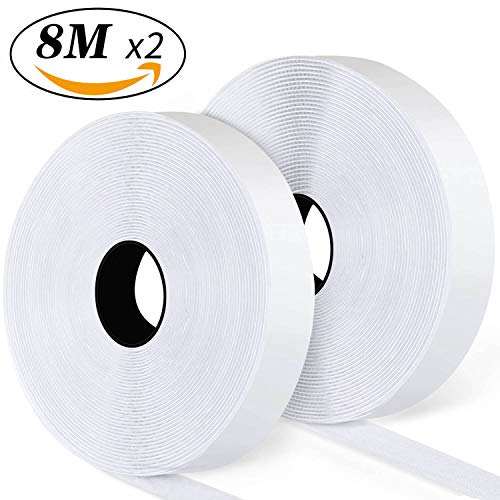 Blooven 8M Auto Adhesivo Cinta Rollo Hook y Loop Tape Gancho y Cinta de Lazo (Blanco)