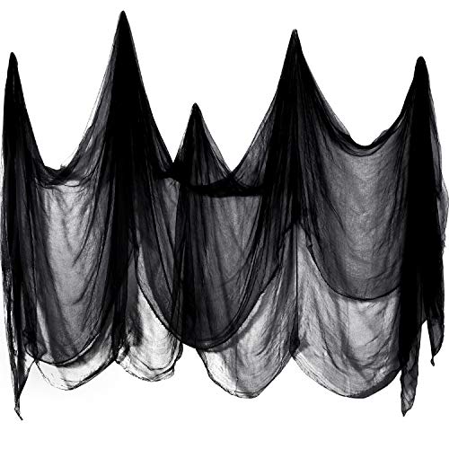 Boao Tela Espeluznante Tela de Queso Espeluznante Paños de Muselina de Algodón Decoraciones de Halloween para Casas Embrujadas Fiestas Puertas Exterior (Negro, 215 x 500 cm)