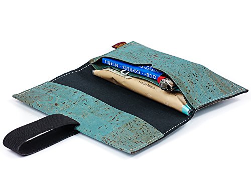 Bolsa para Tabaco hecha de corcho / piel de corcho vegana - Funda, estuche para tabaco de liar con compartimento adicional para mechero, filtros y papeles - Varios colores - by SIMARU (Turquesa)