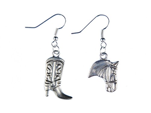 botas de vaquero occidentales pendientes y aretes cabeza de caballo de plata Miniblings Duo