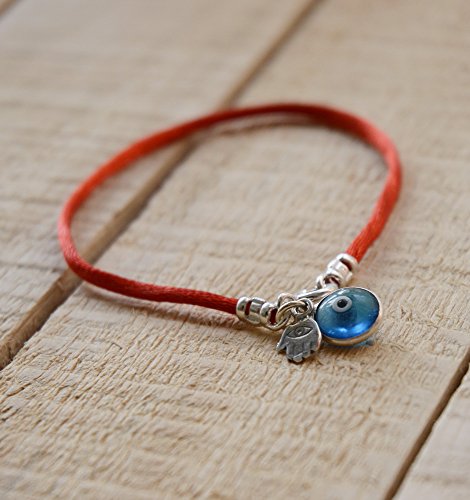 Brazalete con colgante protector de cristal azul y colgante mano de Fátima contra el mal de ojo de 18 cm