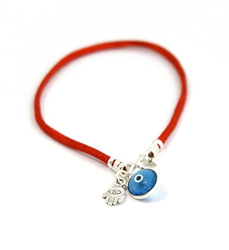 Brazalete con colgante protector de cristal azul y colgante mano de Fátima contra el mal de ojo de 18 cm