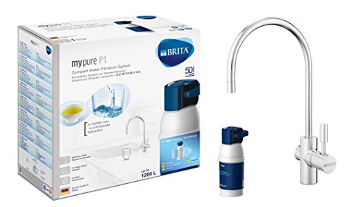 BRITA My Pure - Grifo de Agua con Filtro para 12 Meses - Acero Inoxidable, Plateado, Sistema de filtrado, Reduce cal, cloro, metales