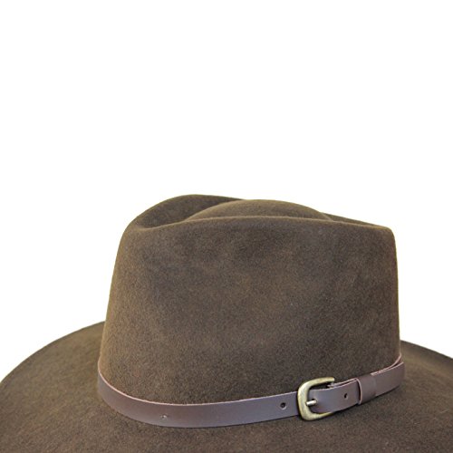 B&S Premium Lewis - Sombrero de ala Ancha Fedora - 100% Fieltro de Lana - Resistente al Agua - Banda de Piel - Marron Oscuro 60cm