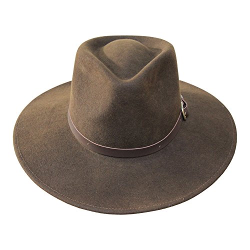 B&S Premium Lewis - Sombrero de ala Ancha Fedora - 100% Fieltro de Lana - Resistente al Agua - Banda de Piel - Marron Oscuro 60cm