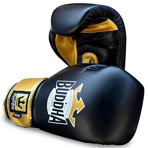 Buddha Fight Wear Guantes de Boxeo Top Fight Negro Oro 16 Onzas