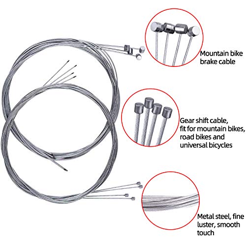 Cable Freno Bicicleta, Universal Cable Cambio Bicicleta Montaña 2m con Terminales y Donuts, 2 Set Cables Cambio MTB y Cables de Freno Bicicleta para Montaña