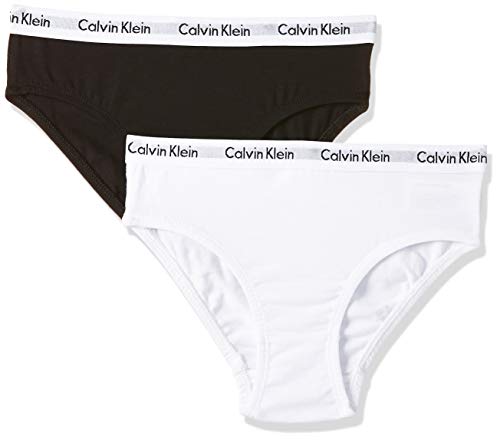 Calvin Klein 2PK Bikini Braguitas, Blanco (White/Black 908), M para Niñas