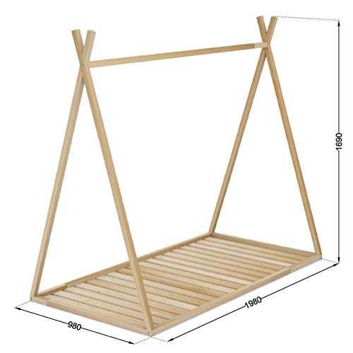 Cama Infantil Tipi con Somier, en Madera Natural, 90 x 190 cm