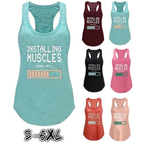 Camisetas Sin Mangas Mujer SHOBDW Verano Playa Blackless Gimnasio Deportivo Entrenamiento Blusa Estampada Carta Camisas De Cuello Redondo Chaleco Tops Sexy Camiseta Mujer Casual S-5XL(Rosa 2,L)