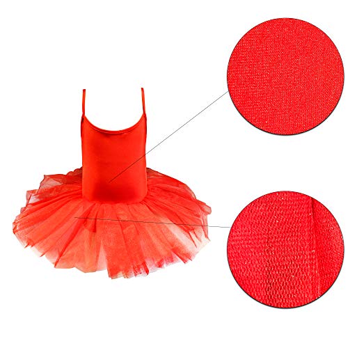 Carnavalife Maillot de Ballet Danza Niña Elástica con Falda Tutu de Tirantes Finos (Rojo, 1-3 años)