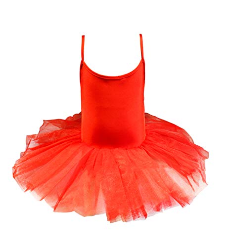 Carnavalife Maillot de Ballet Danza Niña Elástica con Falda Tutu de Tirantes Finos (Rojo, 1-3 años)