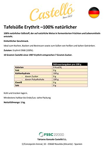 Castelló Since 1907 Edulcorante Eritritol - 1 kg