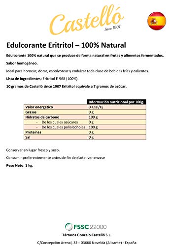 Castelló Since 1907 Edulcorante Eritritol - 1 kg