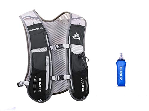 Chaleco mochila multifunción AONIJIE de 5 l, ideal para deportes al aire libre, acampadas, ciclismo, carreras, alpinismo o senderismo, incluye 1 botella de agua de 500 ml, negro