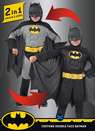 Ciao 11720.5-7 Batman 2 en 1 (Classic/Dark Knight) - Disfraz de DC Comics (talla 10-12 años) con músculos pectorales acolchados para bebé, negro, Girgio