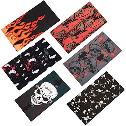 CICMOD 6 Pzs Bandanas Braga Cuello Elásticas Magic Bufanda Diadema para Deporte de Aire Libre Ciclismo Yoga Negro y Rojo