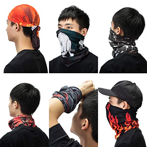 CICMOD 6 Pzs Bandanas Braga Cuello Elásticas Magic Bufanda Diadema para Deporte de Aire Libre Ciclismo Yoga Negro y Rojo