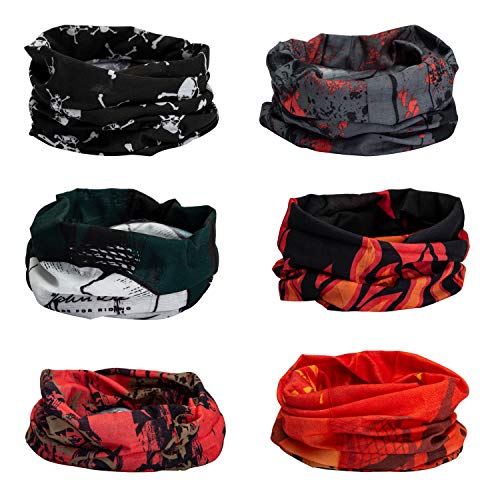 CICMOD 6 Pzs Bandanas Braga Cuello Elásticas Magic Bufanda Diadema para Deporte de Aire Libre Ciclismo Yoga Negro y Rojo