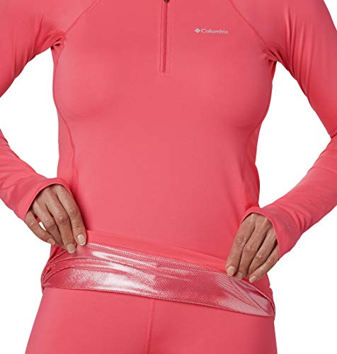 Columbia Midweight Stretch Long Sleeve Half Zip Ropa Interior Técnica De Manga Larga Media Cremallera, Mujer, Bright Geranium, L