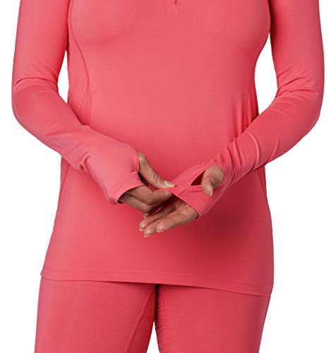 Columbia Midweight Stretch Long Sleeve Half Zip Ropa Interior Técnica De Manga Larga Media Cremallera, Mujer, Bright Geranium, L