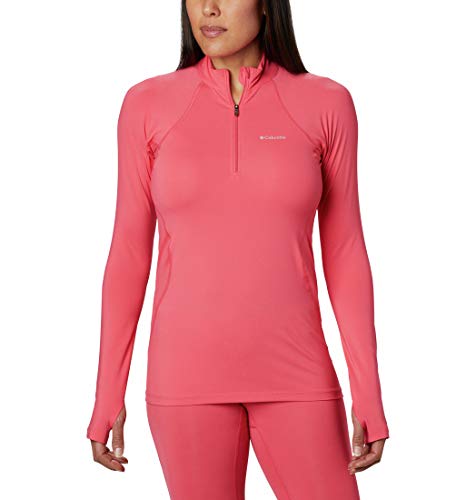 Columbia Midweight Stretch Long Sleeve Half Zip Ropa Interior Técnica De Manga Larga Media Cremallera, Mujer, Bright Geranium, L