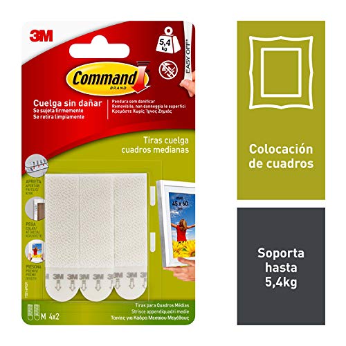 Command 17201 - Pack de 8 tiras para cuadros (medianas, hasta 5.4 kg), color blanco