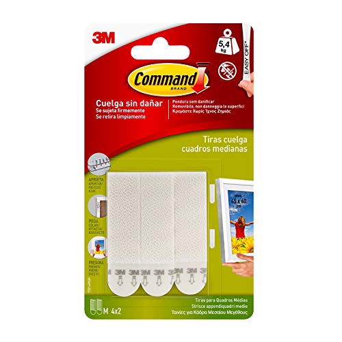 Command 17201 - Pack de 8 tiras para cuadros (medianas, hasta 5.4 kg), color blanco