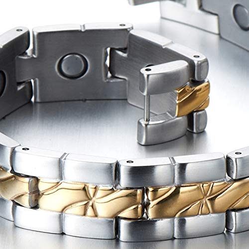 COOLSTEELANDBEYOND Magnetico, Pulsera de Hombre, Acero Inoxidable, con Imanes, Link, Brazalete, Oro Plata Dos Tonos