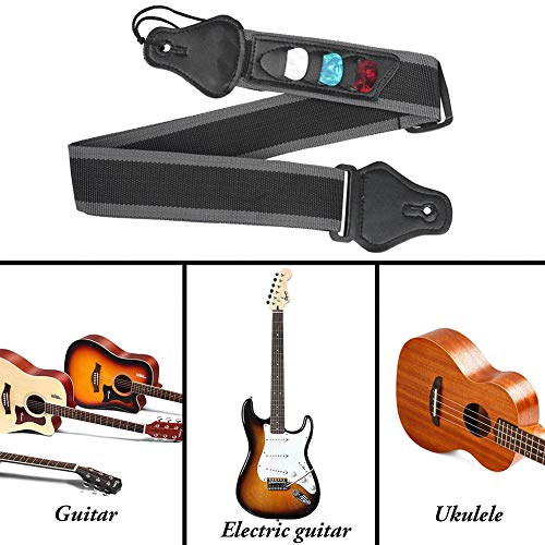 Correa de Bajo de Guitarra Eléctrica Acústica,Correa de Guitarra, Conveniente y Duradera, Longitud Ajustable, el Mejor Regalo para Guitarristas Masculinos y Femeninos, 1 Pieza, Gris-negro