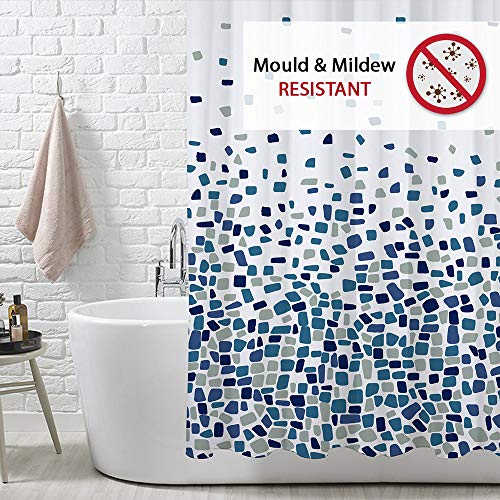 Cortinas de Ducha, para baño, bañera, Impermeable, Resistente al Moho, Anti Moho y Impermeables 180 x 180 cm (71 x 71 Pulgada) | 100% Polyester - diseño de Mosaico, Azul