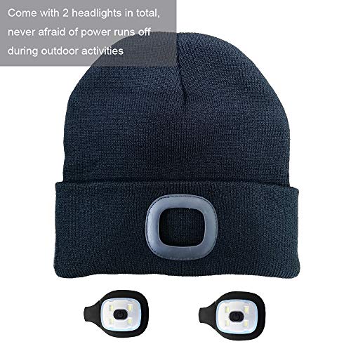 COTOP Gorro de Punto con luz, Unisex 4 LED cálido Gorro de Invierno Gorro con Manos Libres Iluminado Regalo Original para Amigos Hombres y Mujeres para Caminar de Noche, Acampar, Andar en Bicicleta