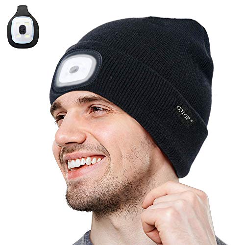 COTOP Gorro de Punto con luz, Unisex 4 LED cálido Gorro de Invierno Gorro con Manos Libres Iluminado Regalo Original para Amigos Hombres y Mujeres para Caminar de Noche, Acampar, Andar en Bicicleta