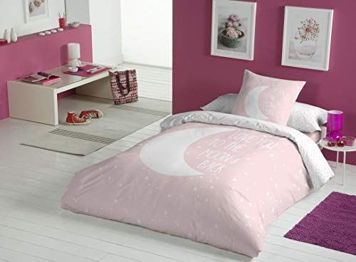 COTTON ARTean Funda Nordica Infantil/Juvenil Reversible Moon Pink Cama de 90