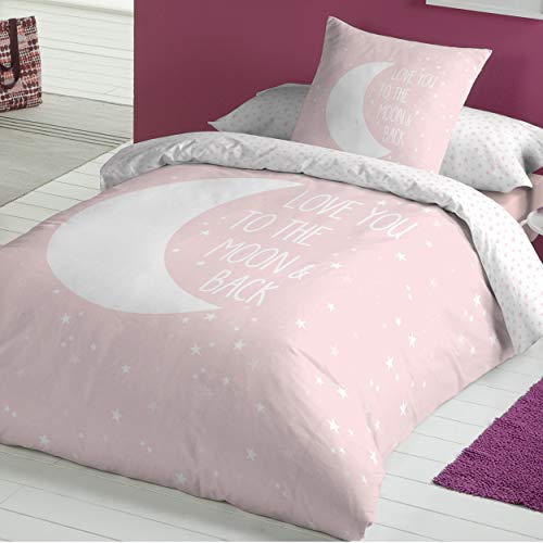 COTTON ARTean Funda Nordica Infantil/Juvenil Reversible Moon Pink Cama de 90