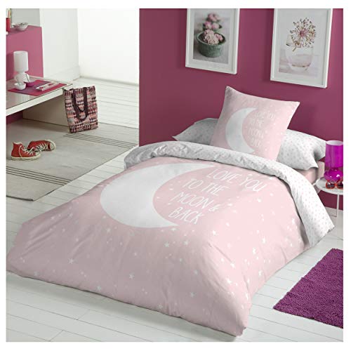 COTTON ARTean Funda Nordica Infantil/Juvenil Reversible Moon Pink Cama de 90