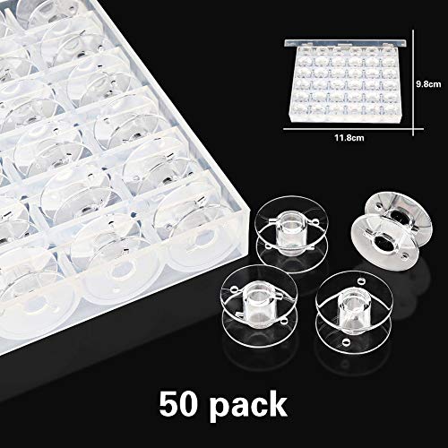 Cozywind 50pcs Canillas Carretes de Máquinas de Coser de Plástico Transparente con Caja de Almacenamiento,Quitahilo,Cortahilo Y Cinta Métrica para Brother Janone Singer Alfa