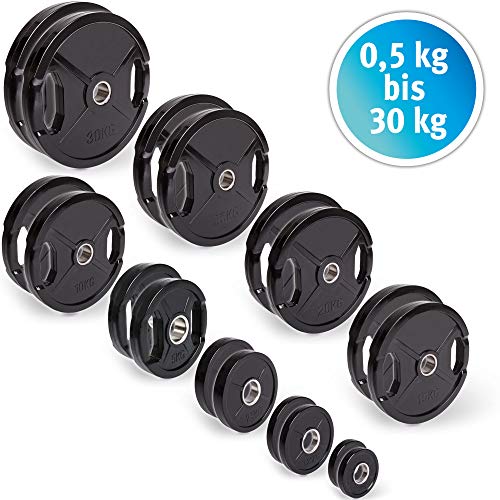 C.P. Sports - Discos de pesas con goma, 1 par de discos de 50 mm para barras, de 0,5 kg - 30 kg por par, tamaño Scheibenset-2x20kg + 2x10kg + 2x5kg