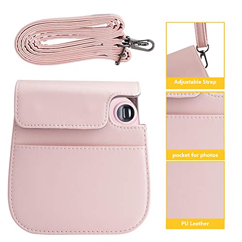 Cpano PU Funda de Cuero para cámara para Fujifilm Instax Mini 11 Cámara instantánea con Correa y Bolsillo Ajustables. (Rosa)