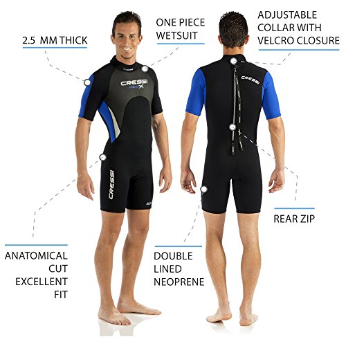 Cressi Med X Man Wetsuit 2.5 mm Traje Monoshort sin Capucha en Neopreno Biforrado, Hombre, Negro/Azul/Plata, L/4