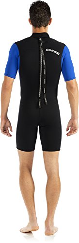 Cressi Med X Man Wetsuit 2.5 mm Traje Monoshort sin Capucha en Neopreno Biforrado, Hombre, Negro/Azul/Plata, L/4