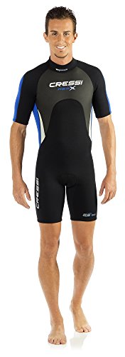 Cressi Med X Man Wetsuit 2.5 mm Traje Monoshort sin Capucha en Neopreno Biforrado, Hombre, Negro/Azul/Plata, L/4